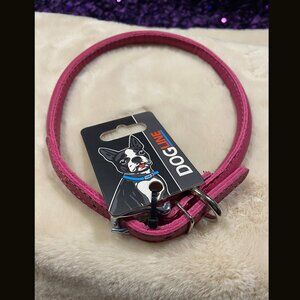 Soft Leather Round Dog Collar - Hot Pink (NWT)